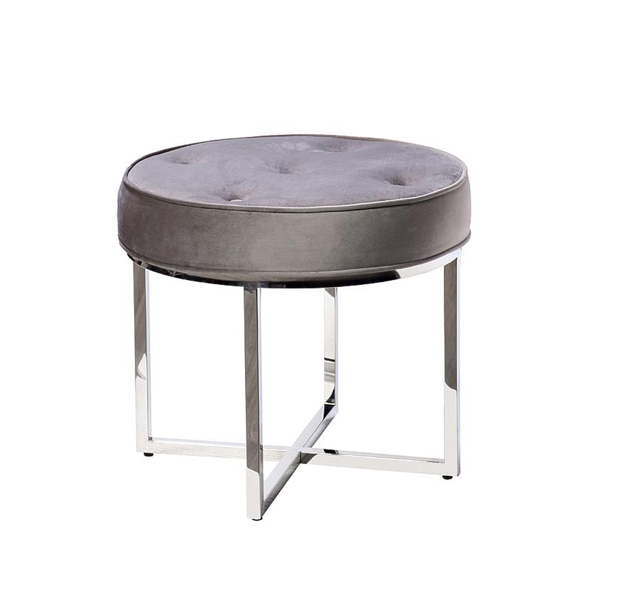 ПУФ ВЕЛЮРОВЫЙ СЕРЫЙ/ХРОМ 47ED-003BAN-SER Гарда Декор