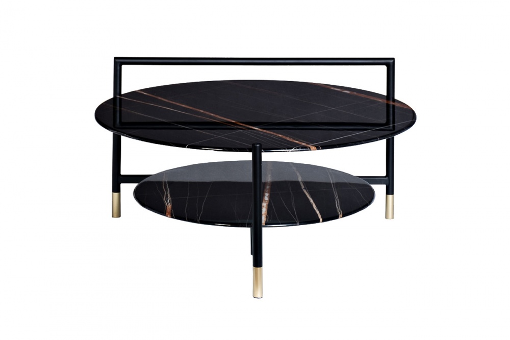 Стол журнальный круглый с полкой, черный 30B-872 BL