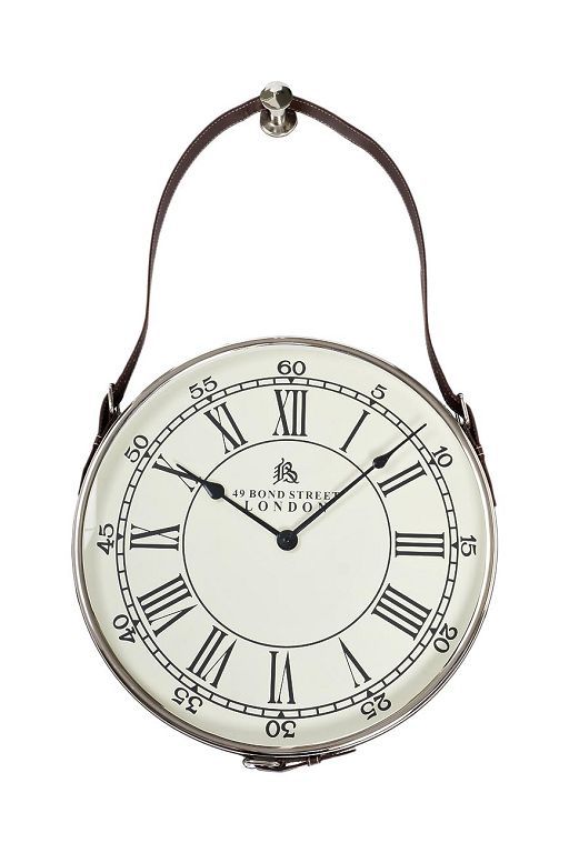 Часы настенные круглые на кожаном подвесе (хром) 79MAL-5673-70NI