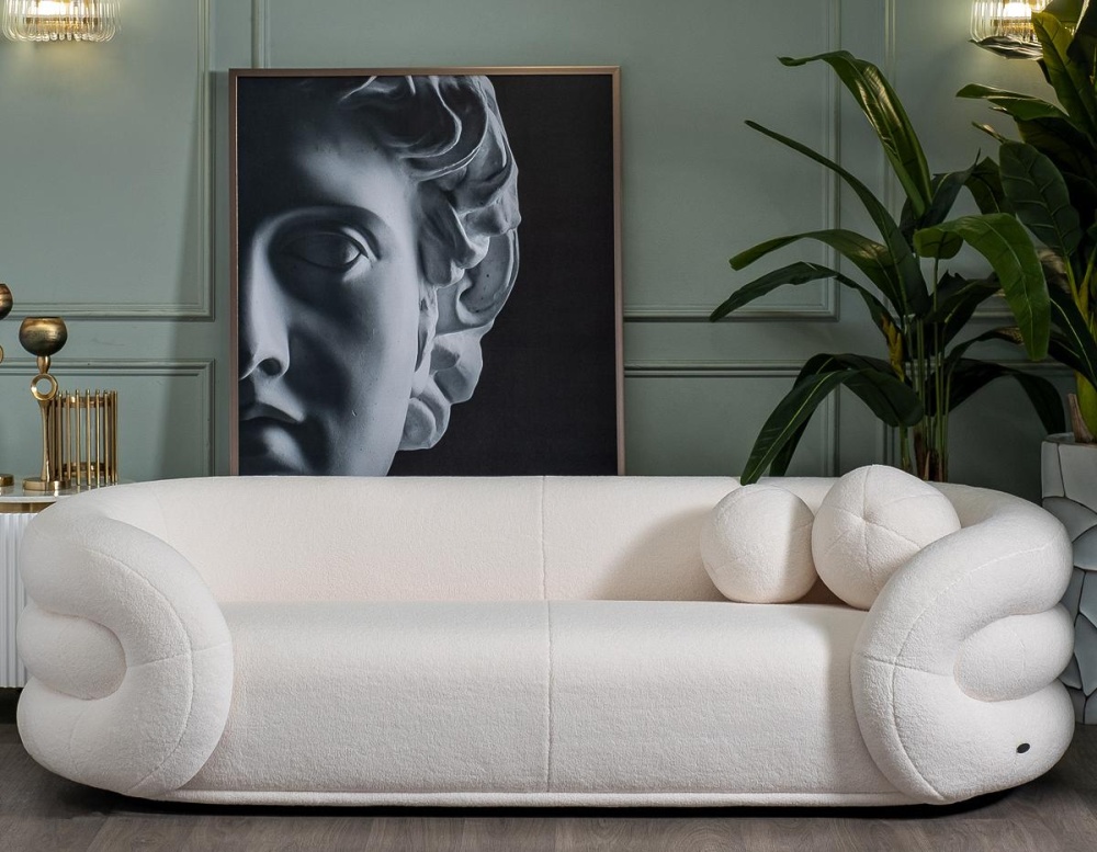 Диван трехместный белый искусственный мех  ZW-22024