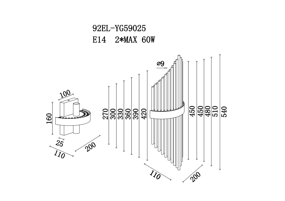 Бра латунь, стекло прозр.  92EL-YG59025